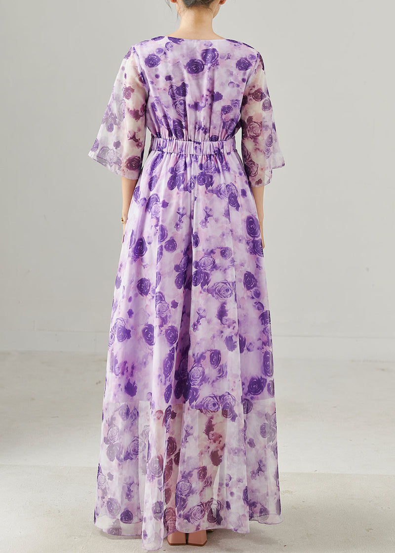Purple Exra Large Hem Chiffon Holiday Dress Summer