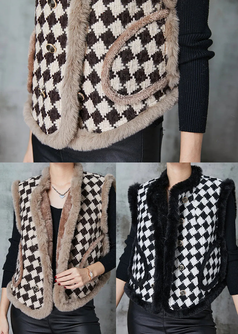 Black Plaid Warm Fleece Vests Spring