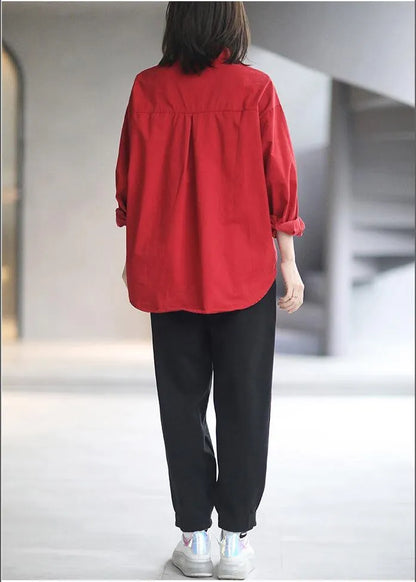 Unique Lapel Patchwork Spring Lothes Pattern Red Blouses