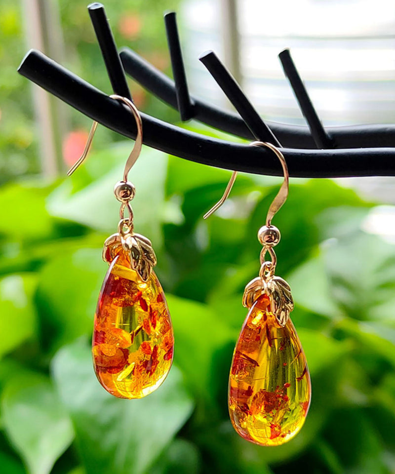 Diy Yellow 14k Gold Amber Water Drop Drop Earrings