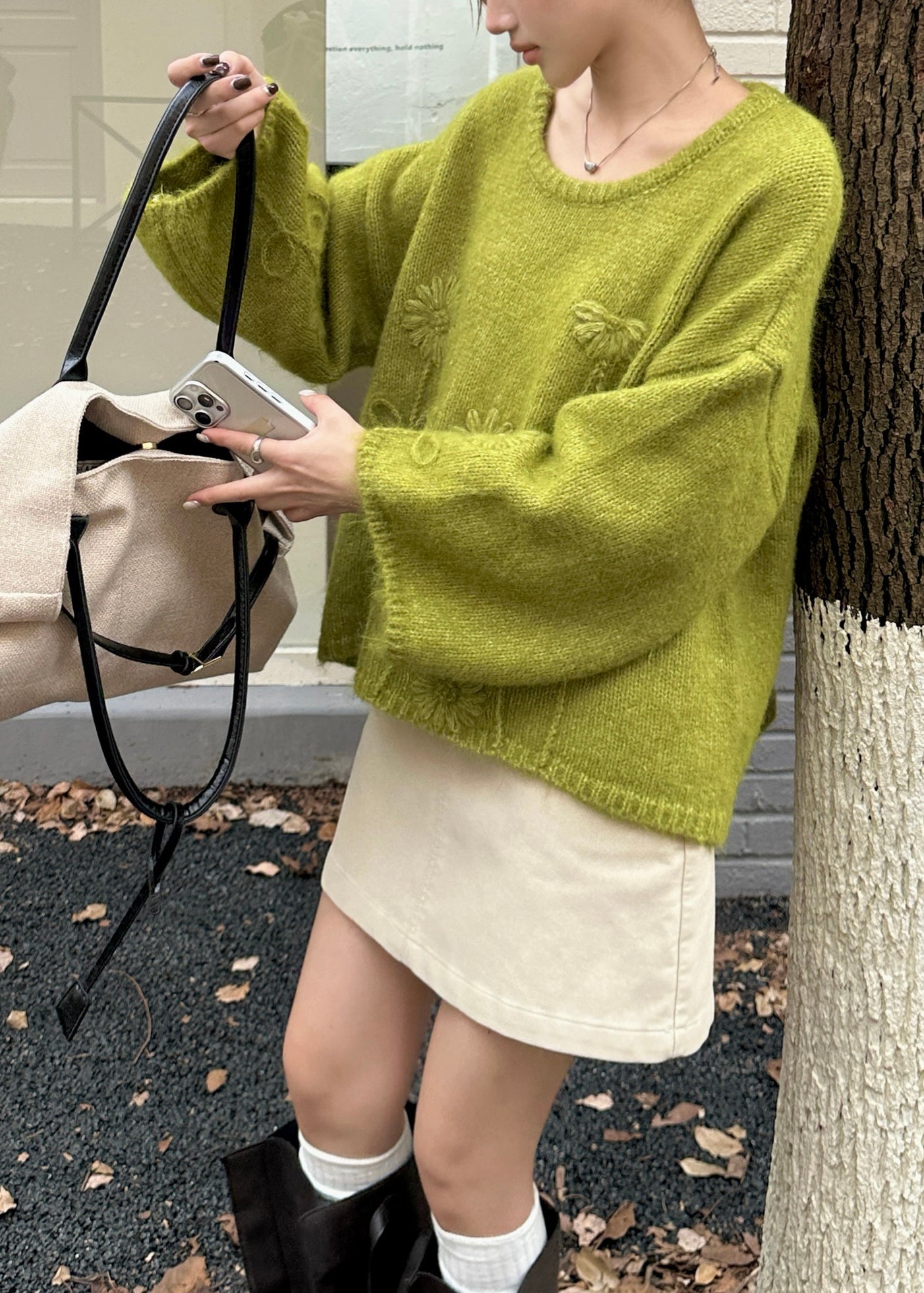 Tea Green Oversized Knit Sweater Winter