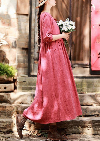 Italian Red Clothes for O Neck Pockets Maxi Spring Dress