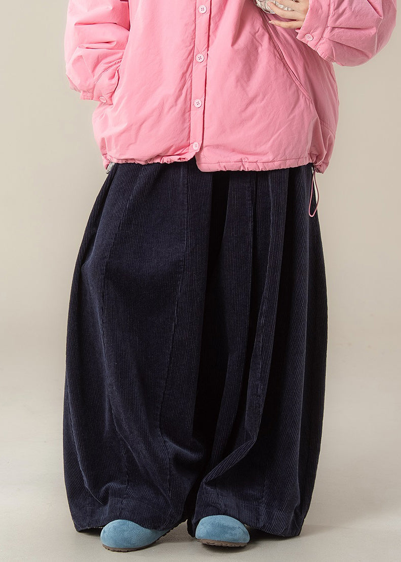 Navy High Waist Corduroy Wide Leg Pants