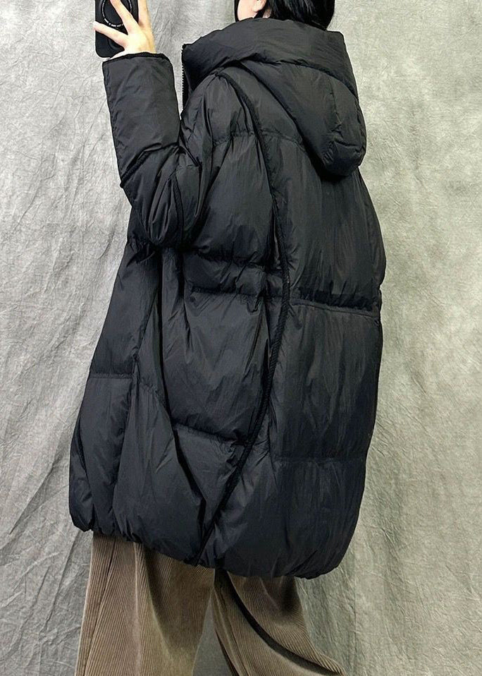 Loose Orange Hooded Zippered Duck Down Puffer Coat Winter