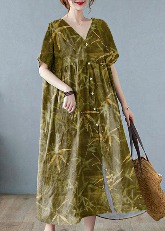Black Flower Retro Button Summer Print Half Sleeve Maxi Dress