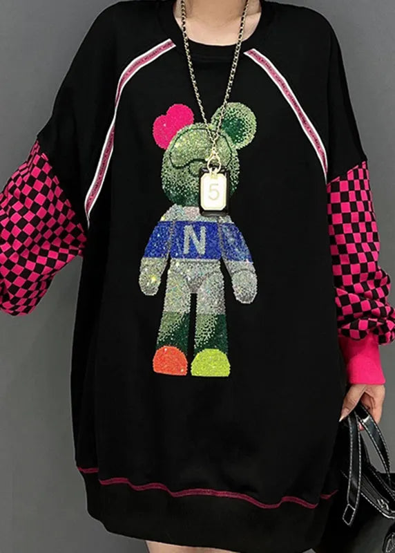 Black O-neck Animal Print Pullover Long Sleeve