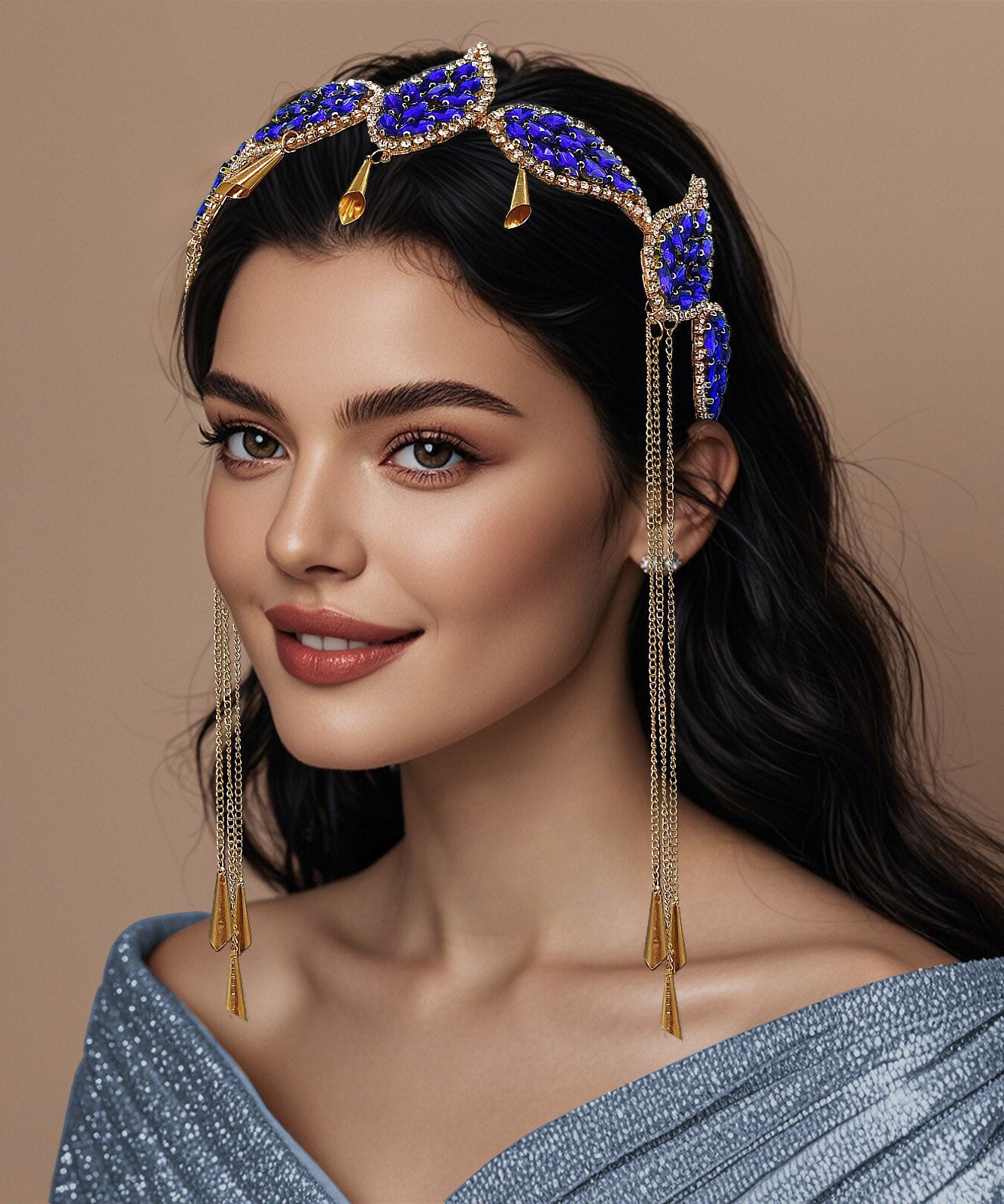 Art Blue Alloy Zircon Leaf Tasse Hairpiece