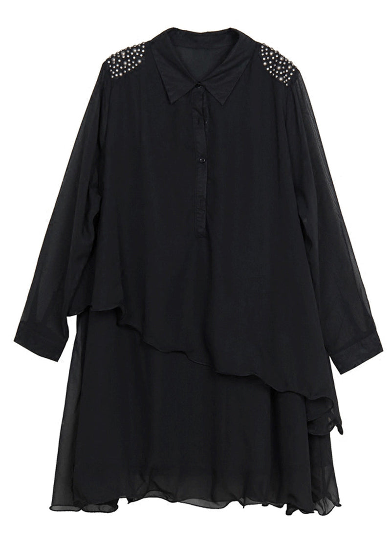 Diy Black Asymmetrical Design Rivet Chiffon a Line Dresses Spring