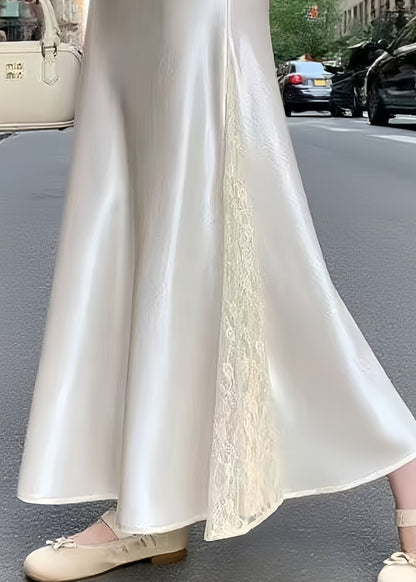Fine White Lace Patchwork Draping Silk a Line Skirts Summer