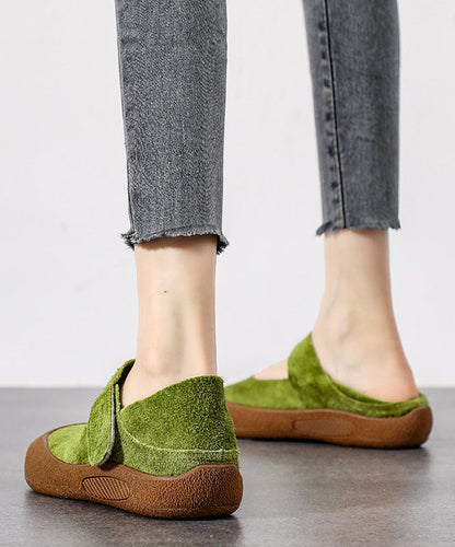Green Flats Platform Suede Splicing Buckle Strap