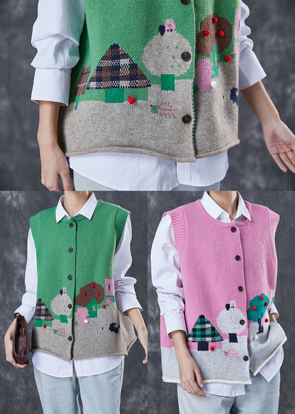 Rose Cartoon Jacquard Knit Sets 2 Pieces Fuzzy Ball Decorated Spring