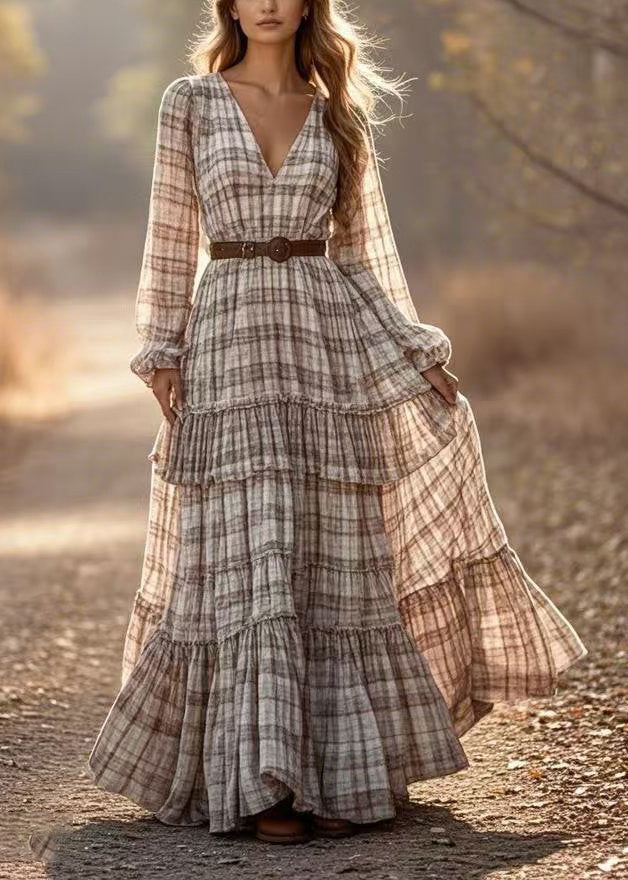 Diy Apricot Cinched Plaid Exra Large Hem Ankle Dress Spring