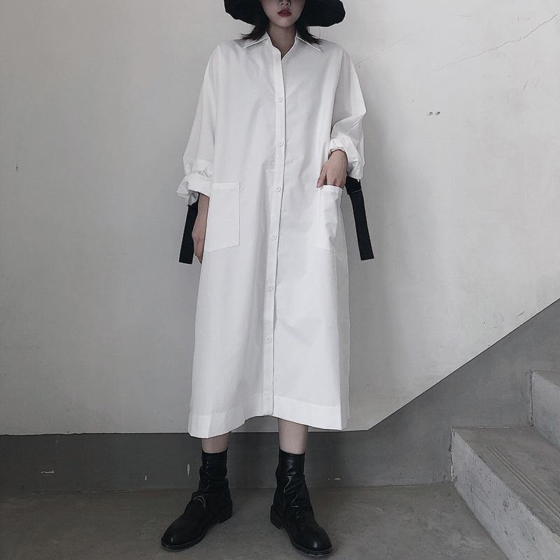 Lapel Side Open Spring Dresses Shape White a Line Dresses