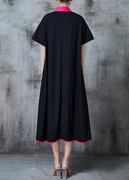 Black Applique Patchwork Cotton Vacation Dresses Summer