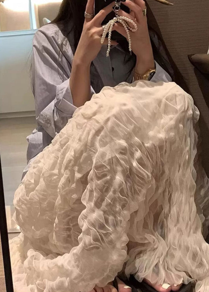 White Wrinkled Elastic Waist Tulle Skirt Fall