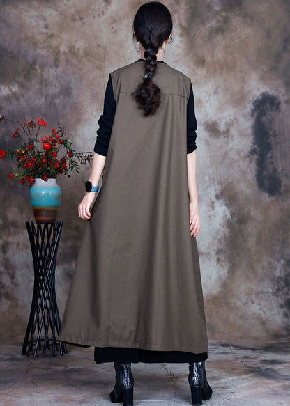 French Army Green Tie Waist Peter Pan Collar Velour Vest Spring
