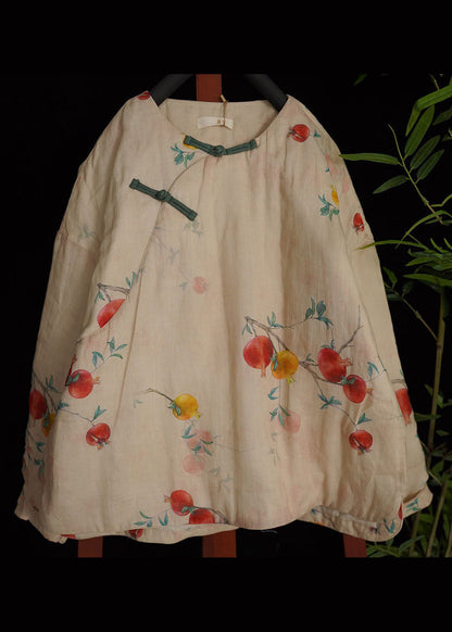 Pink Peony O-neck Print Fine Cotton Filled Winter Coats Long Sleeve