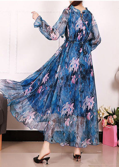 Blue Print Exra Large Hem Chiffon Beach Dresses Spring