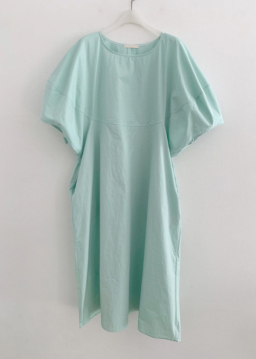 Fitted Green Puff Sleeve Cotton Vacation Dresses Spring