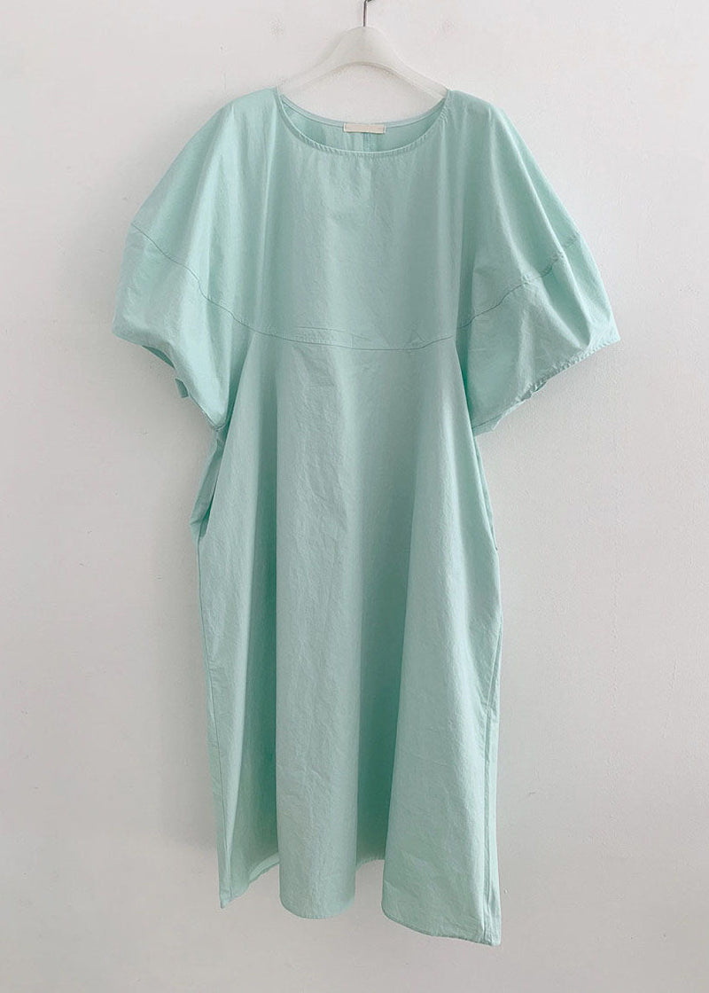 Fitted Green Puff Sleeve Cotton Vacation Dresses Spring