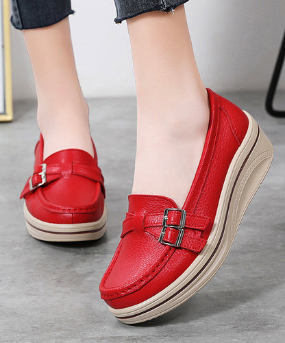 Splicing Platform Penny Loafers Red Cowhide Leather