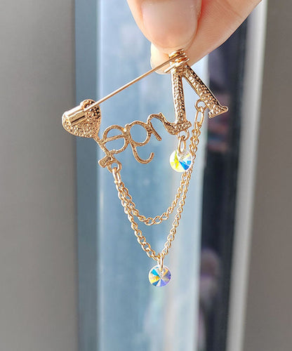 Alloy Inlaid Graphic Zircon Chain Tassel Brooches