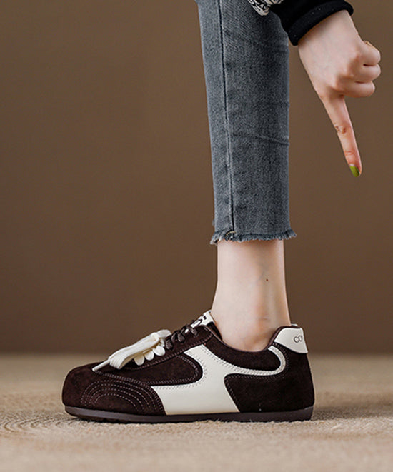 Red Lace Up Platform Suede Splicing Flat Shoes