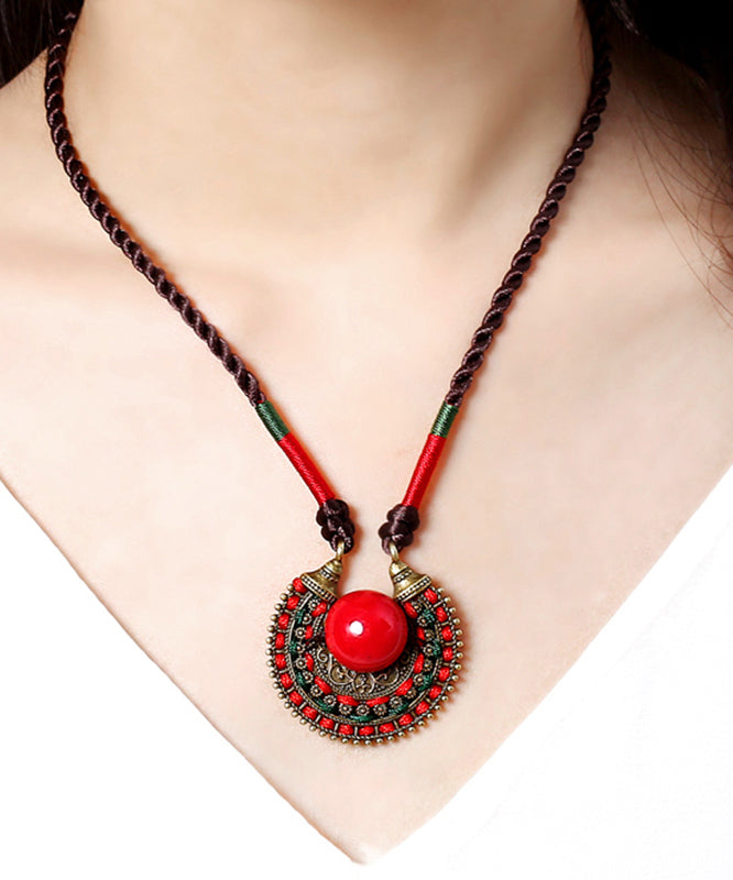 Alloy Gem Stone Hand Knitting Pendant Necklace