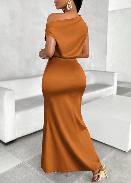 Simple Orange Tops and Skirts Silk Two Pieces Set Summer