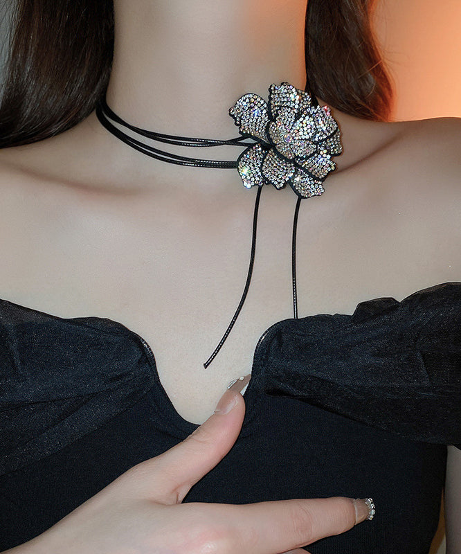 Black Leather Cords Zircon Pendant Necklace