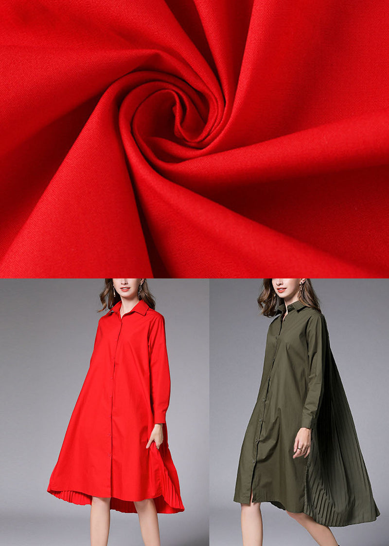 Diy Red Asymmetrical Loose Cotton Shirts Dresses Spring