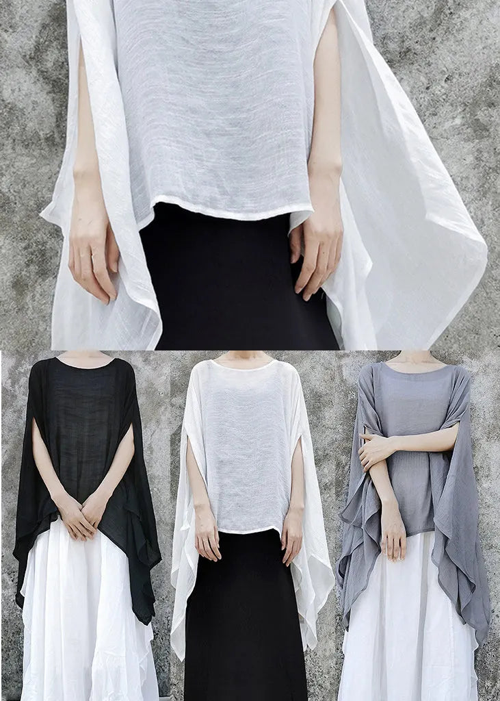 Natural White O-neck Linen Loose Tops Short Sleeve