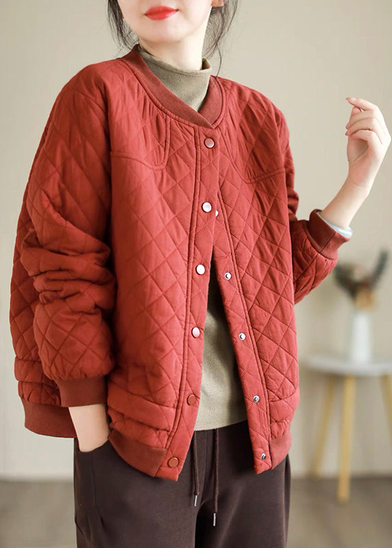 Red Button Warm Fine Cotton Filled Puffers Jackets Winter