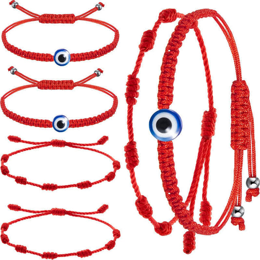 Buddha Stones 4pcs Evil Eye Seven Knot Red String Protection Bracelet