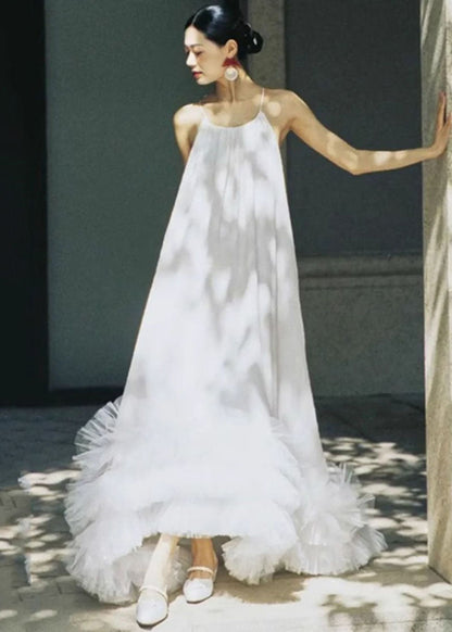 White Halter Tulle Patchwork Long Dresses Summer
