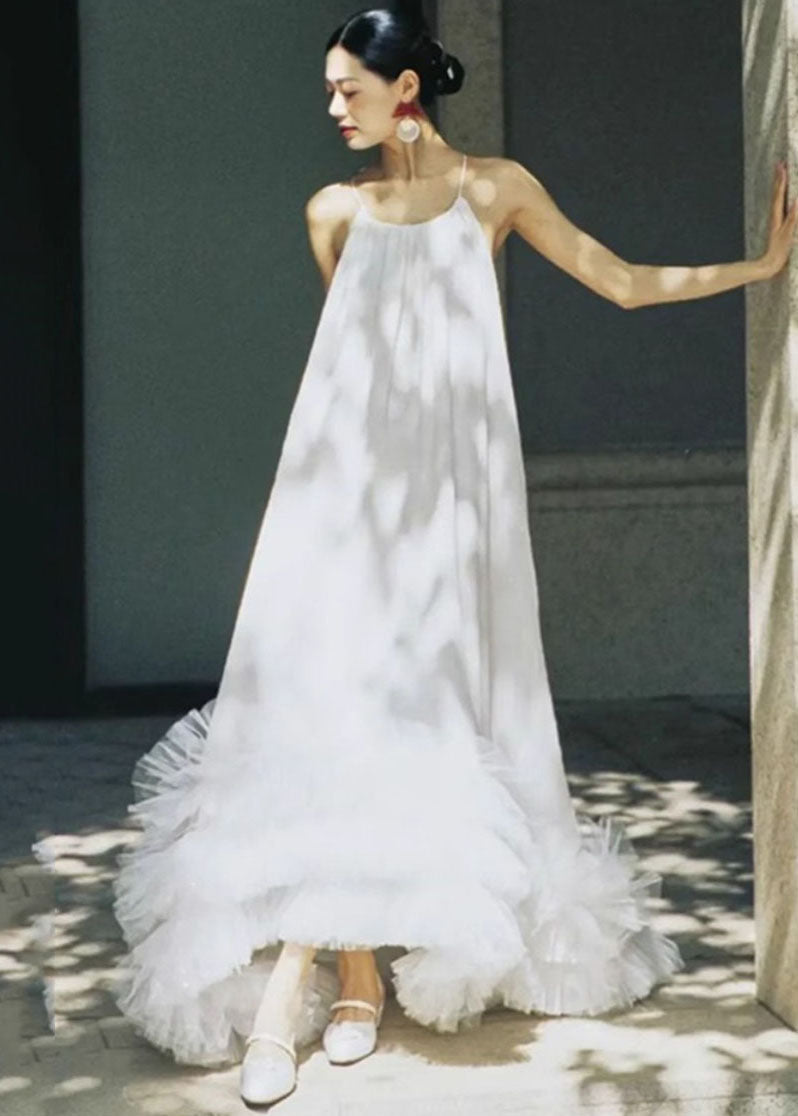 White Halter Tulle Patchwork Long Dresses Summer