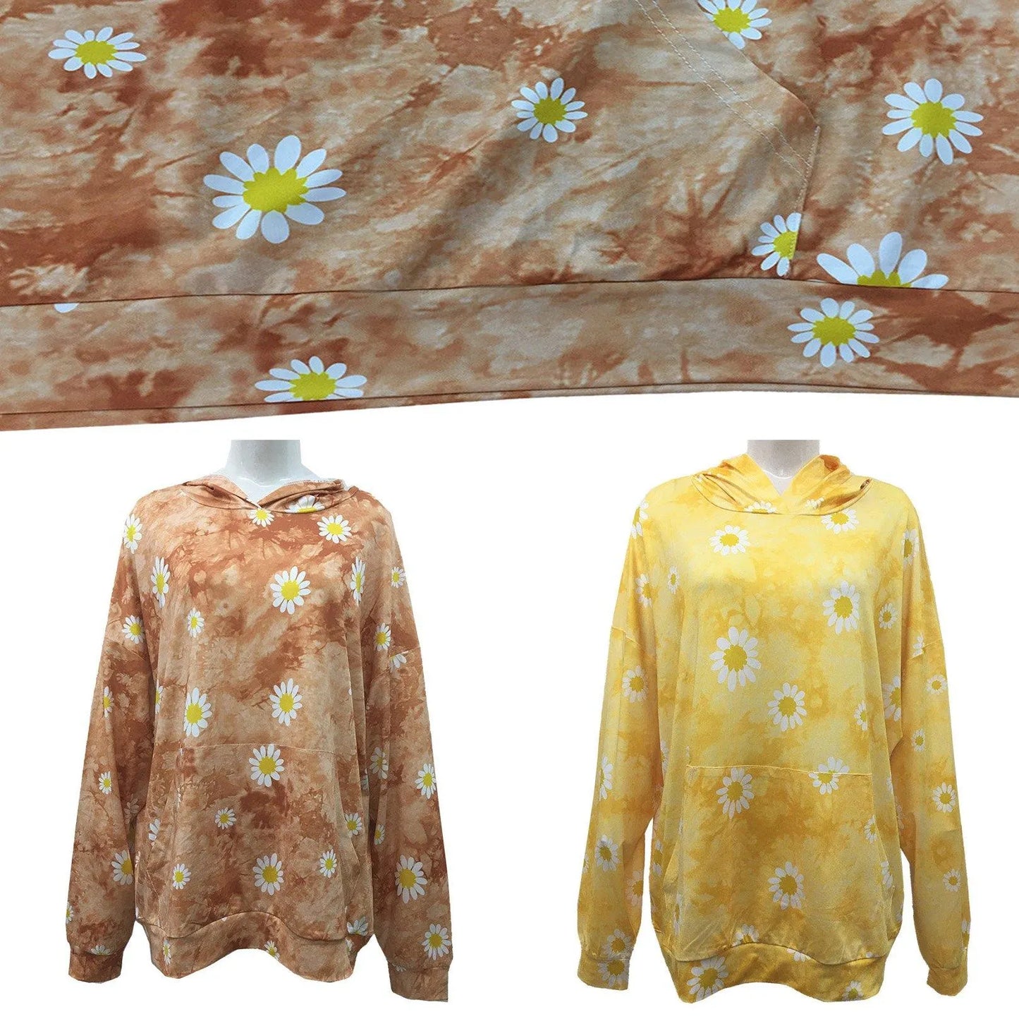 Daisy Print Tie Dye Hoodies Yellow Sweatshirts