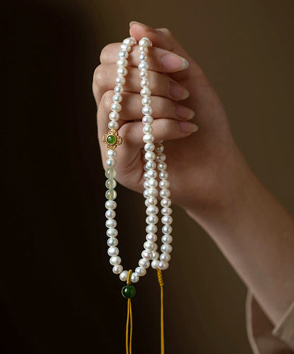 Unique White Pearl Jade Grape Stone Beeswax Pendant Necklace
