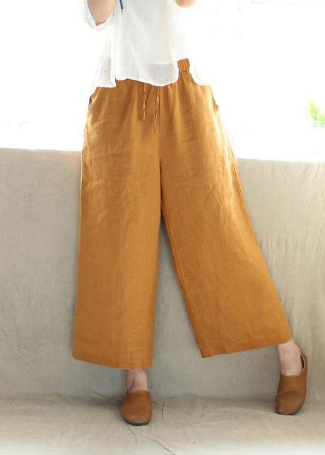 French Spring Pants Yellow Design Elastic Waist Pockets Wild Pants