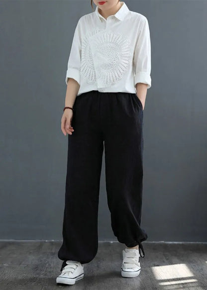 Classy White Asymmetrical Patchwork Lace Shirt Spring