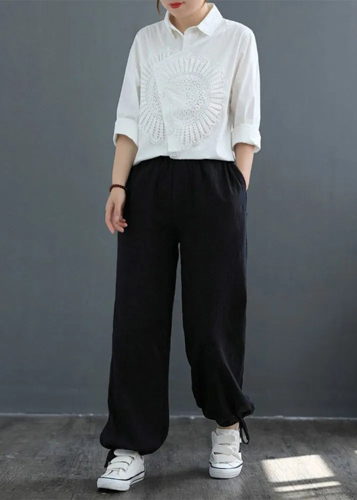 Classy White Asymmetrical Patchwork Lace Shirt Spring