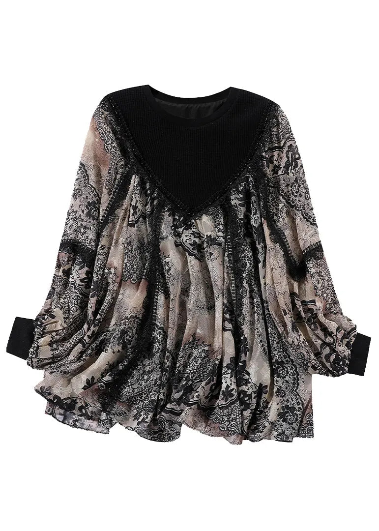 Loose Apricot Retro Jacquard Patchwork Tops Spring
