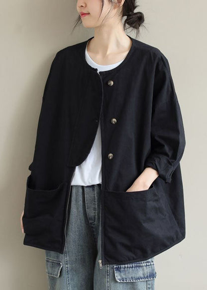 Army Green Zip Up Pockets Cotton Coat Spring