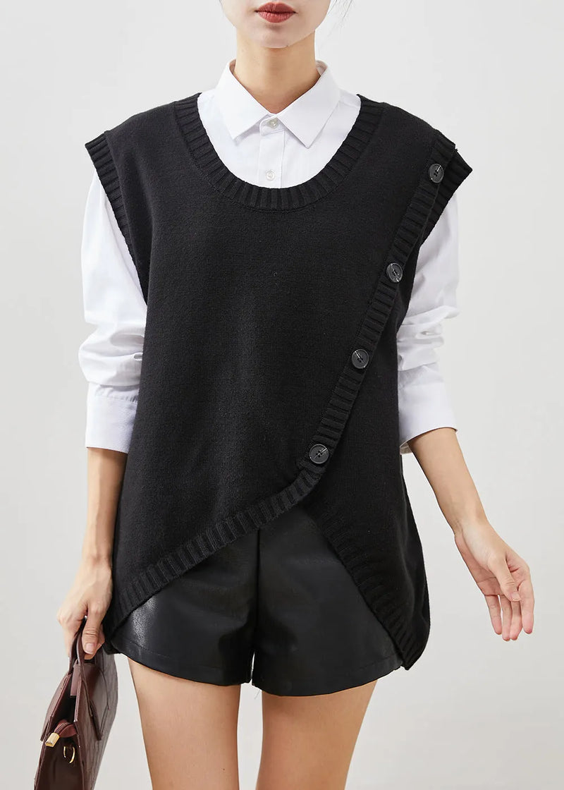Black Asymmetrical Patchwork Knit Vest Top Fall