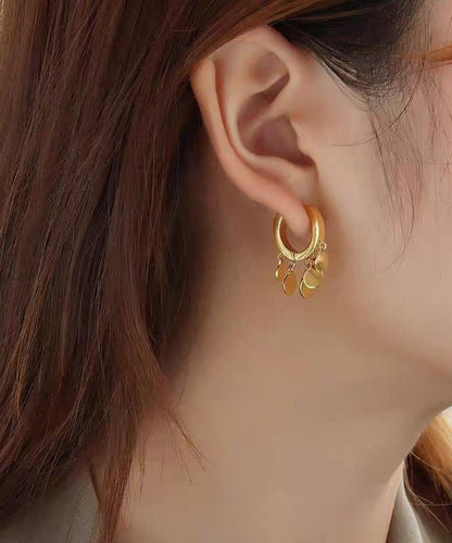 Gold Alloy Love Sequins Tassel Hoop Earrings