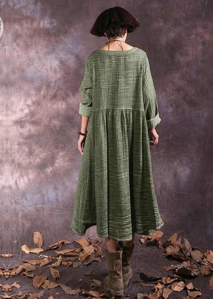 Green Button Patchwork Cotton Dress Spring