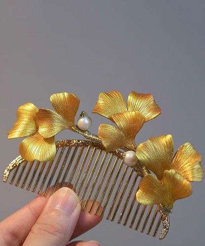 Yellow Sterling Silver Overgild Ginkgo Leaf Hairpin