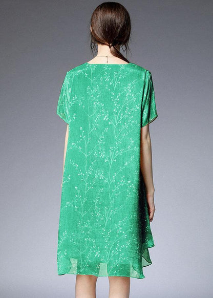 Light Green Loose Print Summer Chiffon Dress