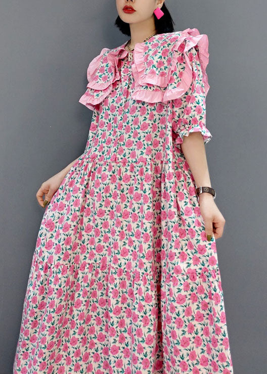 Red Ruffled Wrinkled Long Dress Spring