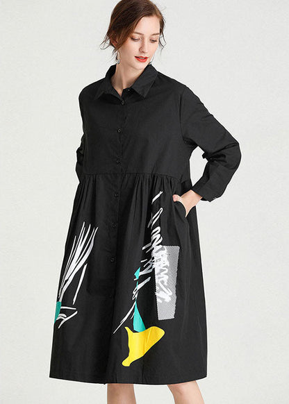Black Print Patchwork Shirts Dress Fall